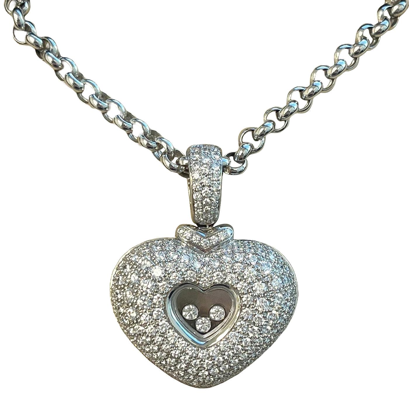 Chopard Happy Diamonds 2.50 Carat 18K White Gold VVS Diamond Pendant N Cashing Diamonds