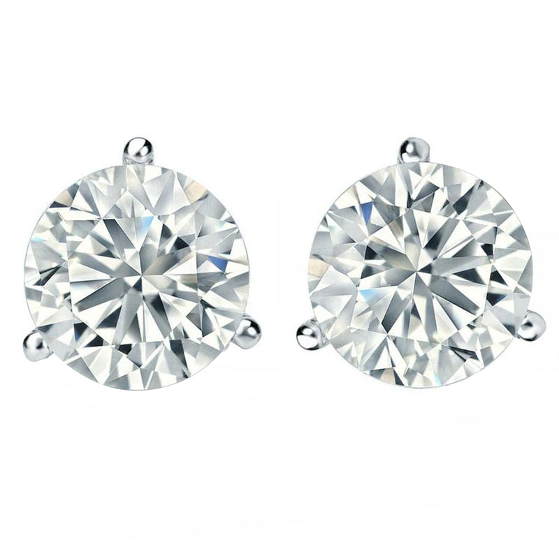 2 Carats 14K White Gold Natural Round Diamond 3 Prong Martini Setting Earrings