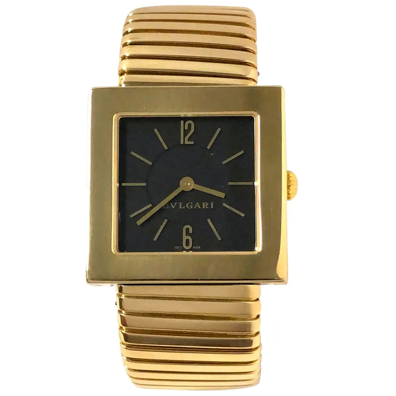 Bvlgari Tubogas 18 Karat Yellow Gold Black Square Dial Vintage Watch SQ 22 2 T