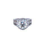 3.01ct GIA Round Brilliant Cut 18K White Gold Ring with Natural Pave Diamonds