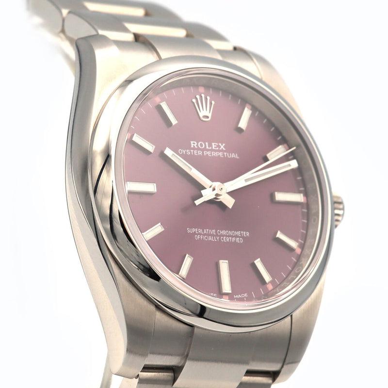 Rolex Oyster Perpetual 34mm Stainless Steel Red Grape Dial Oyster Watch 114200