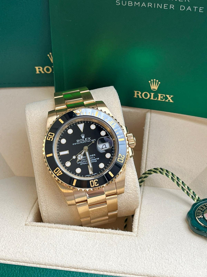 Rolex Submariner Date 40mm Automatic Yellow Gold Black Dial Mens Watch 116618LN