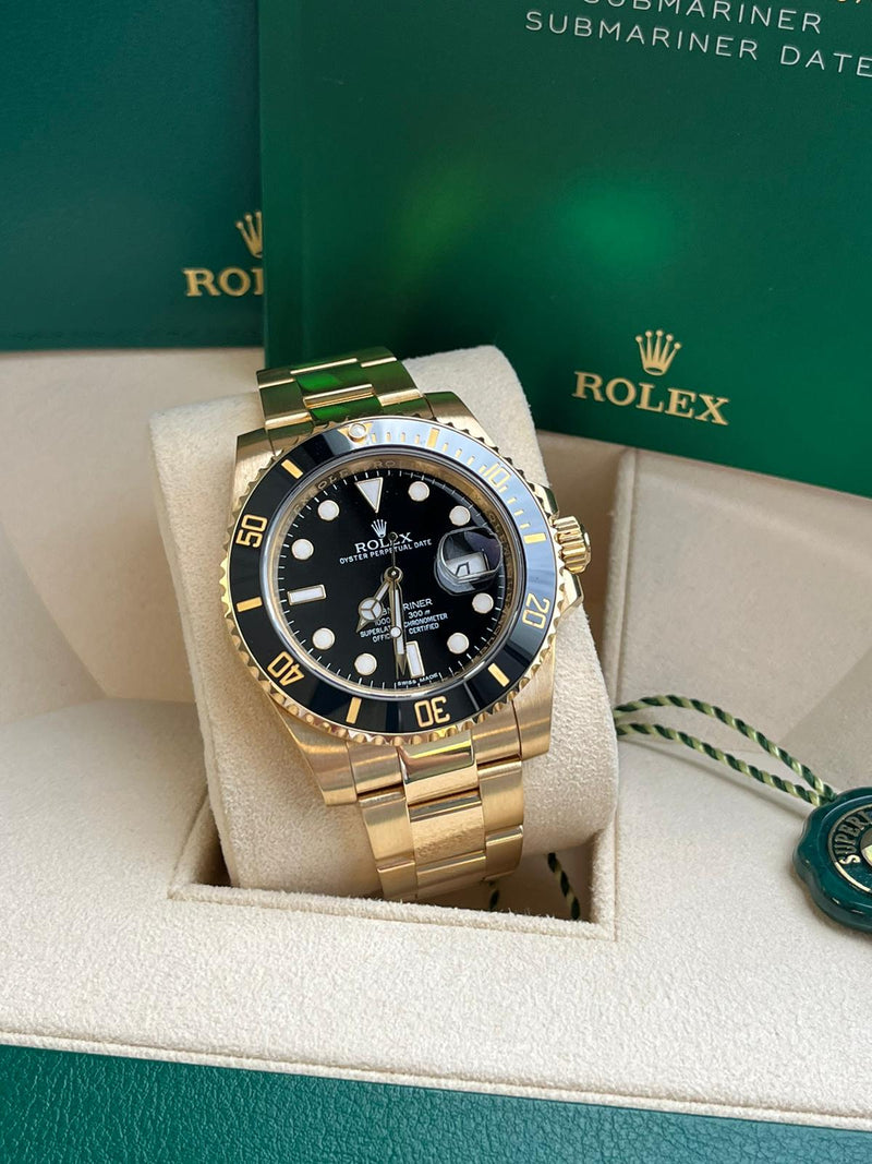 Rolex Submariner Date 40mm Automatic Yellow Gold Black Dial Mens Watch 116618LN