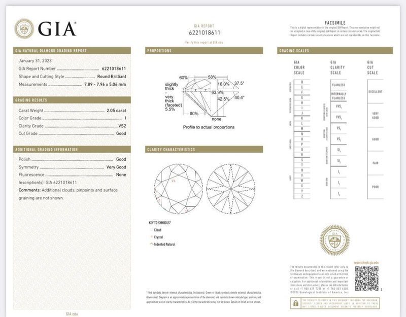 2.05ct GIA Certified Round Natural Diamond 18k White Gold I VS2 Ring
