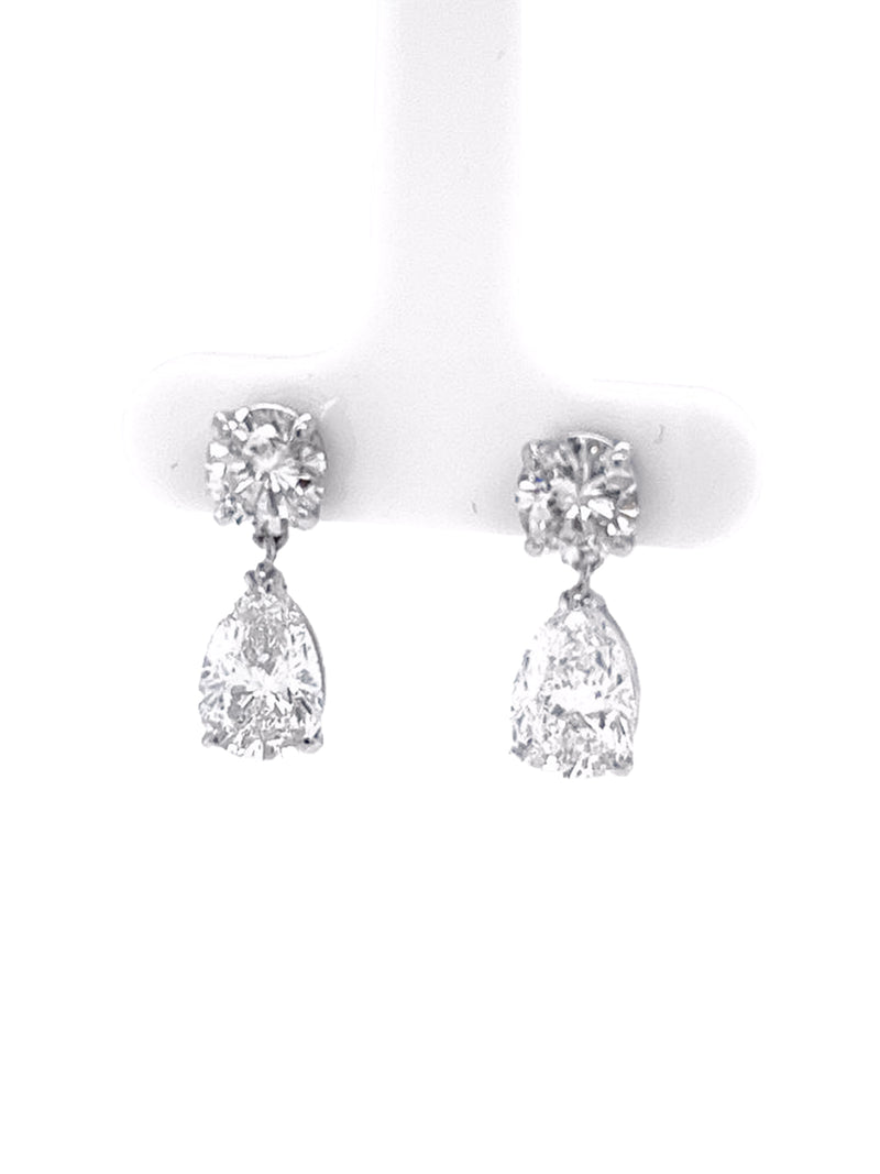 5.88ctw Natural Diamonds 14K Gold Pear Shape and Round Cut Diamonds Earrings