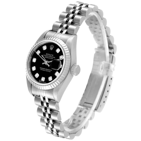 Rolex Lady-Datejust 26mm Steel White Gold Black Diamond Dial Ladies Watch 79174