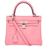 Hermes 25cm Bubblegum Pink Swift Leather Palladium Plated Kelly Retourne Bag
