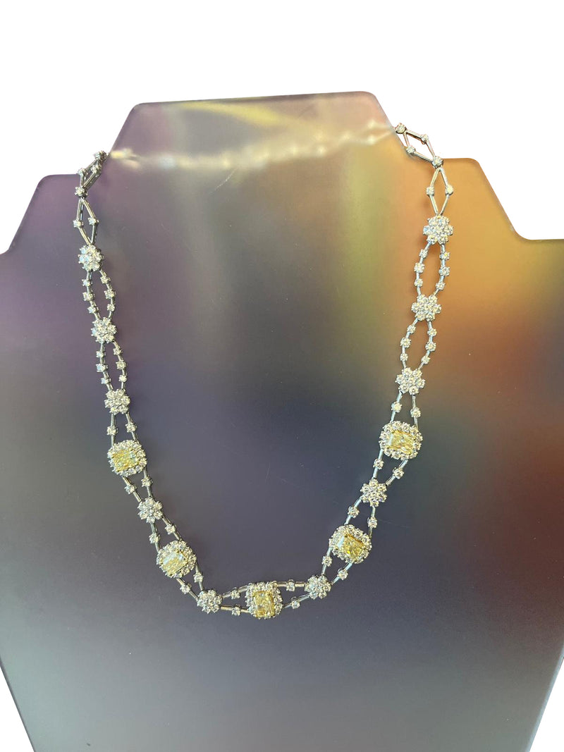 11.8ctw Natural Radiant Cut Yellow Fancy Color 5.80ct White Diamonds Necklace