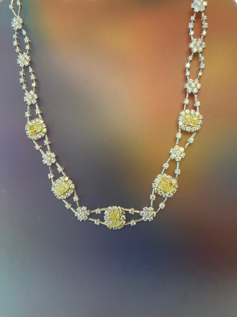 11.8ctw Natural Radiant Cut Yellow Fancy Color 5.80ct White Diamonds Necklace