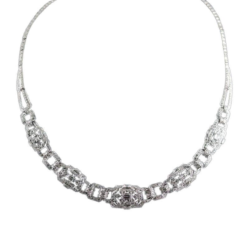 ArtDeco 12.85ctw Platinum Round Emerald Cut Diamond VS1 Clarity Necklace