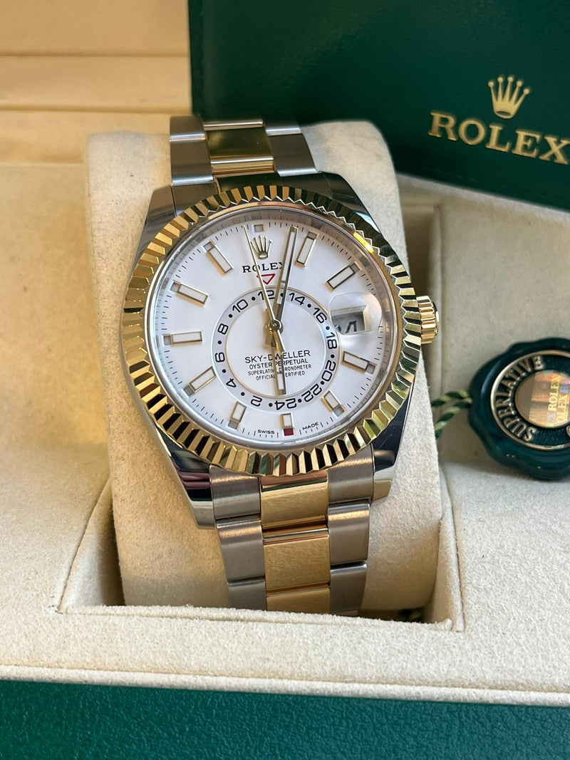Rolex Sky-Dweller Automatic Steel Yellow Gold White Dial Bracelet Watch 326933