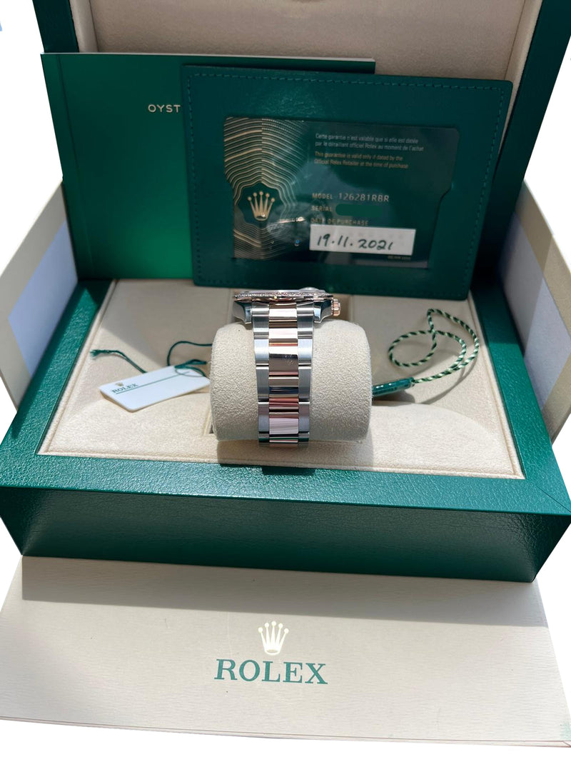 Rolex Datejust 36mm 18k Everose Gold Diamond Bezel Palm-Motif Dial Watch 126281