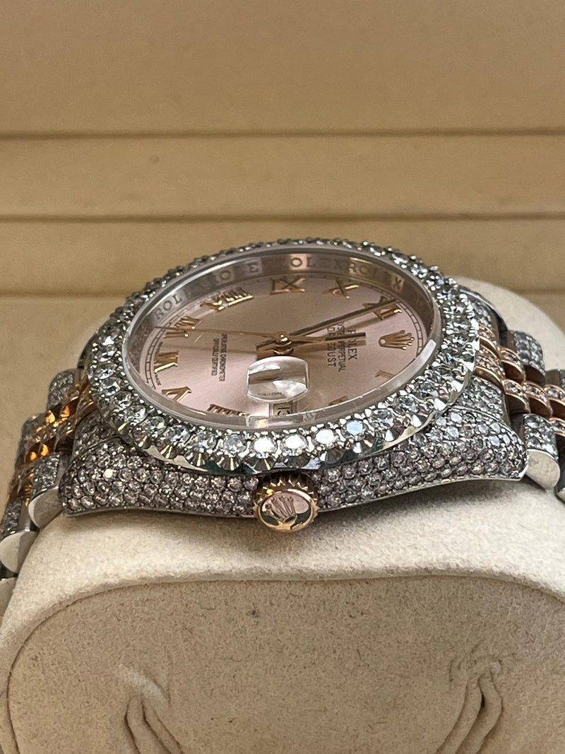 Rolex Datejust 36mm Rose Gold Dial Diamond Bezel Iced Out Jubilee Watch 116233