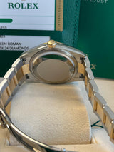 Rolex Datejust 36mm 18K Yellow Gold Fluted Olive Green Roman VI IX Dial 126233