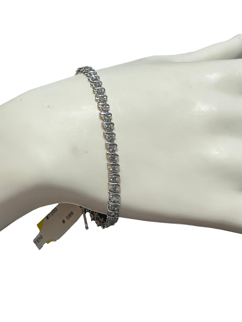 18K White Gold 2.5 Carat Diamond Tennis Bracelet Fancy S-Link