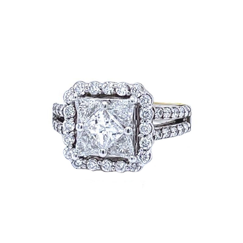 4.85ctw Princess Diamond Cluster Ring with 2.15ctw Round Diamond 14K White Gold