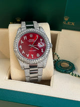 Rolex Datejust II 41mm Red Arabic Diamond Dial 2.5ctw Diamond Bezel Watch 116334