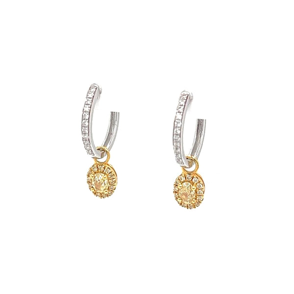 1.25ctw Natural Hoops Diamond Earrings with Yellow Fancy Diamonds 18k White Gold