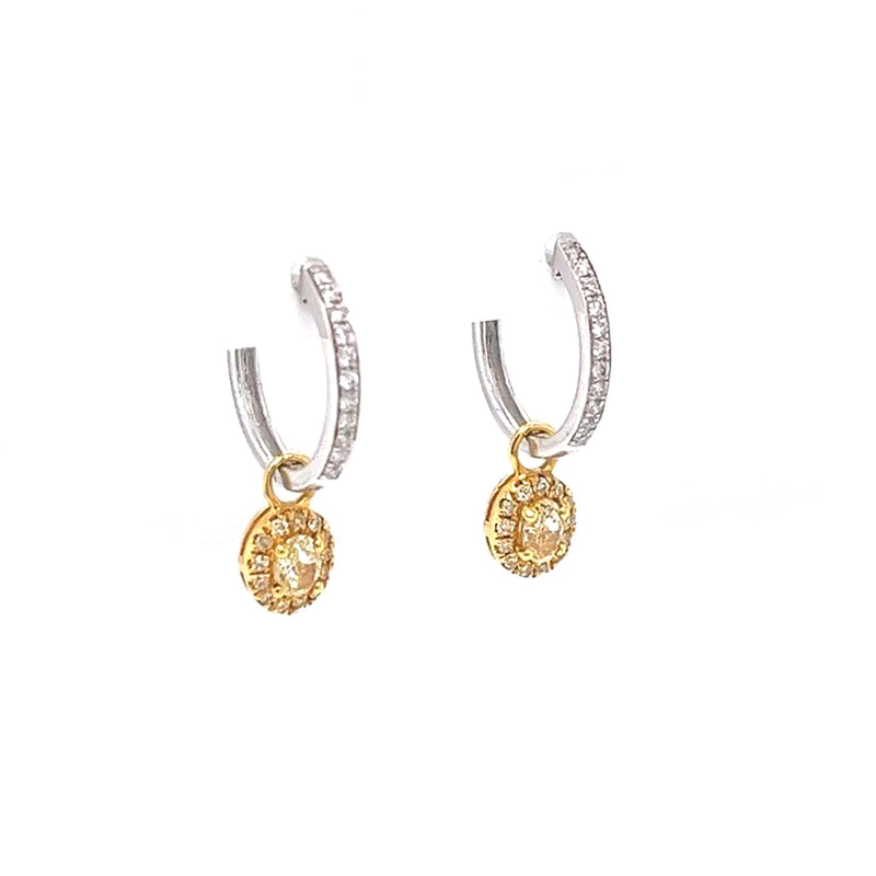 1.25ctw Natural Hoops Diamond Earrings with Yellow Fancy Diamonds 18k White Gold