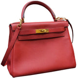 Hermes Kelly Handbag Leather Rouge Grenat Evercolor with Gold Hardware 28