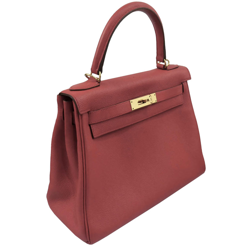 Hermes Kelly Handbag Leather Rouge Grenat Evercolor with Gold Hardware 28