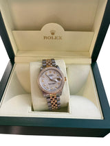 Rolex Oyster Perpetual Date 34mm Two Tone MOP Diamond Dial Bezel Watch 15053