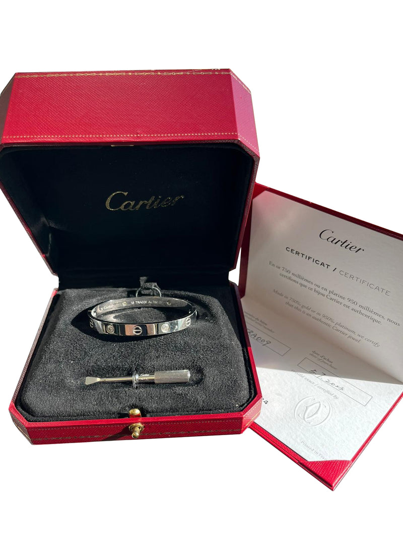 Cartier Love Bracelet 0.42 Carats 18K White Gold 4 Brilliant Cut Diamonds Bangle