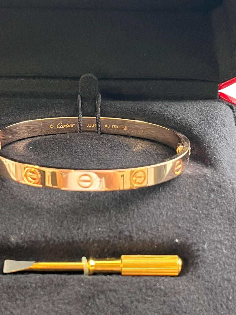 Cartier 18K Rose Gold Love Collection Bracelet Bangle Size 18