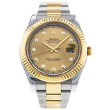 Rolex Datejust II Steel Yellow Gold Champagne Diamond Dial Oyster Watch 116333