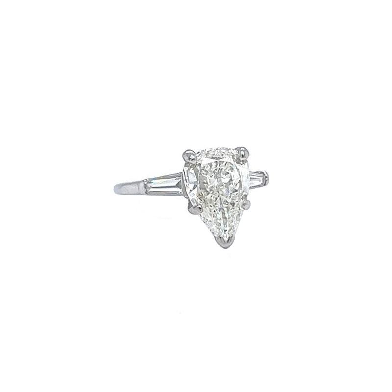 2.08ct Natural Pear Shape Diamond Ring with 0.35ct Baguettes Diamonds Platinum