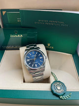 Rolex Oyster Perpetual 41mm Bright Blue Dial Stainless Steel Watch 124300