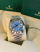 Rolex President Day-Date II 41mm Ice Blue Roman Dial Platinum Watch 218206
