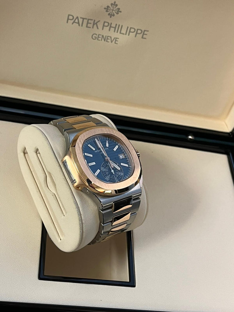 Patek Philippe Nautilus Rose Gold Stainless Steel Blue Dial Mens Watch 5980/1AR