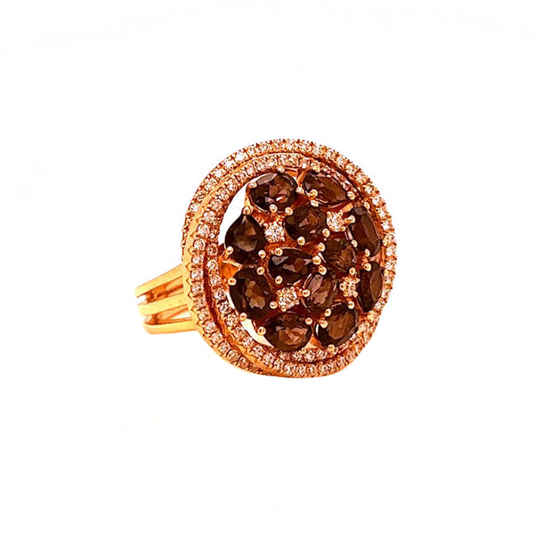 0.88ct Chocolate Sapphire with Nautral Diamonds 18k Gold Spiral Cocktail Ring