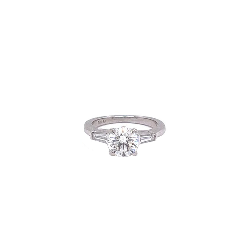 1.05ct Natural Round Diamond Platinum Ring With 0.40ct Pave Baguette Diamonds