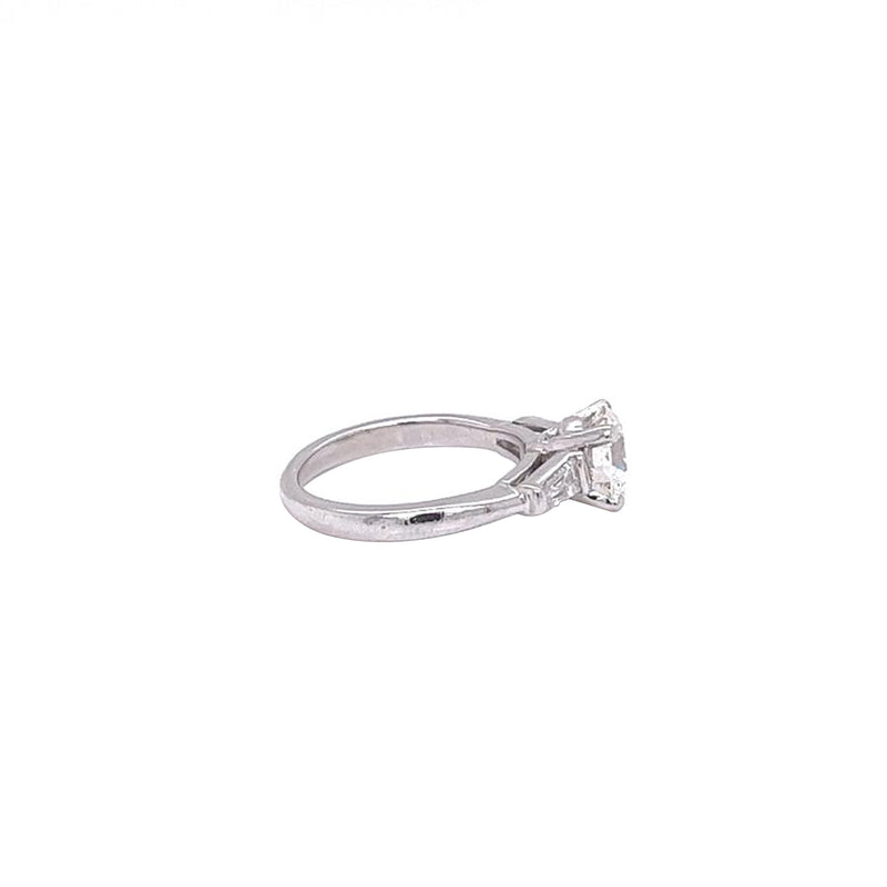 1.05ct Natural Round Diamond Platinum Ring With 0.40ct Pave Baguette Diamonds