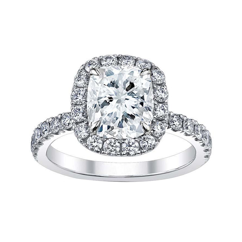 2.70ct GIA Natural Cushion Cut Diamond Platinum Wedding Ring with Pave Diamonds