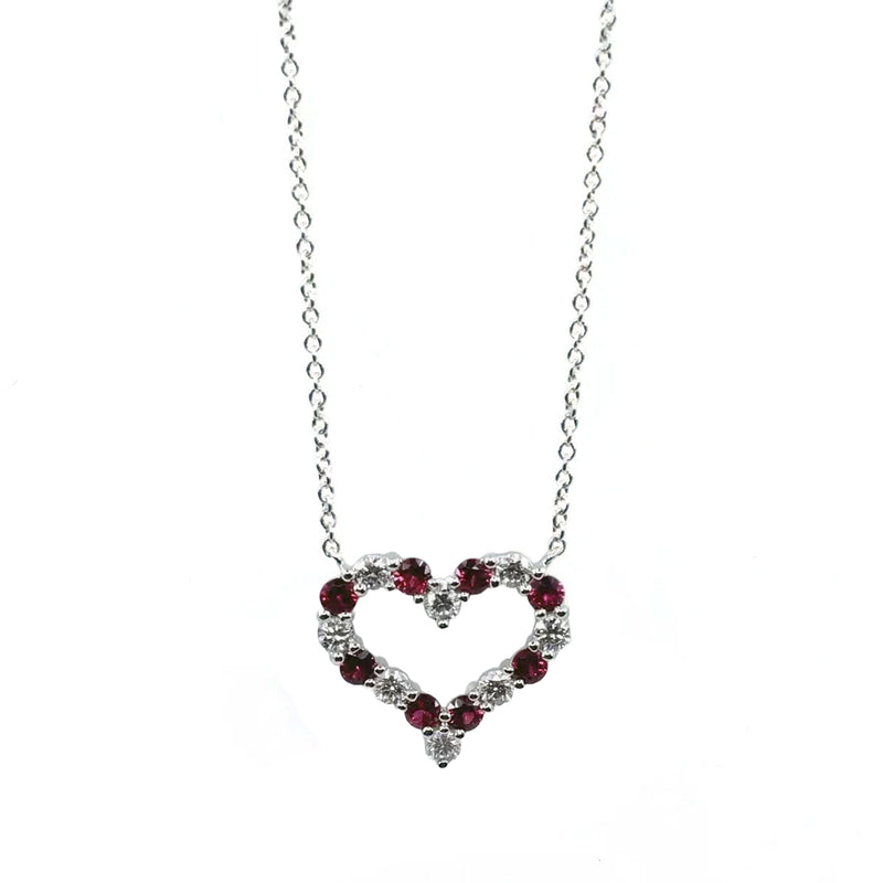 Tiffany & Co Heart Ruby and Diamond Pendant Small Size in Platinum 16 Inches