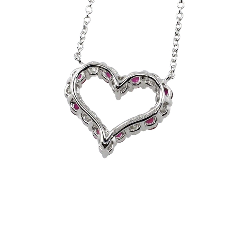 Tiffany & Co Heart Ruby and Diamond Pendant Small Size in Platinum 16 Inches