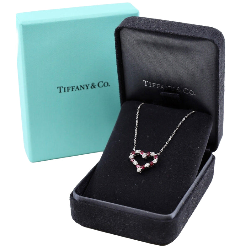 Tiffany & Co Heart Ruby and Diamond Pendant Small Size in Platinum 16 Inches