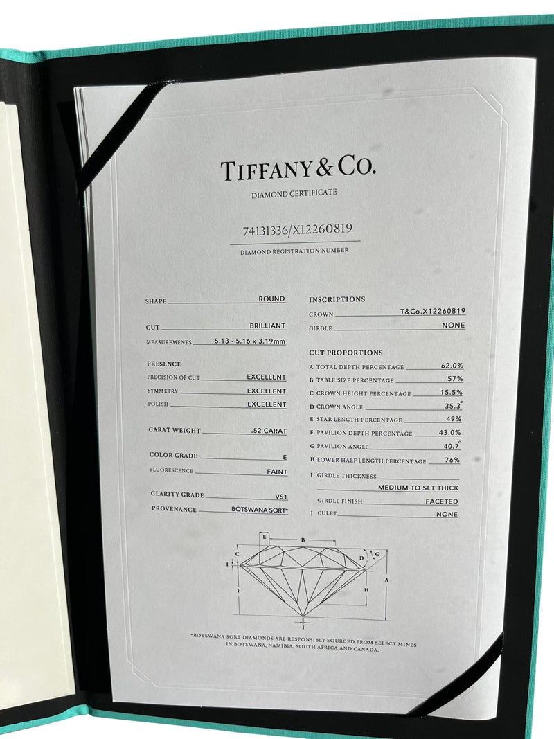 Tiffany & Co. 1.04ct Round Brilliant Diamond Stud Earrings E Color VS1 Clarity