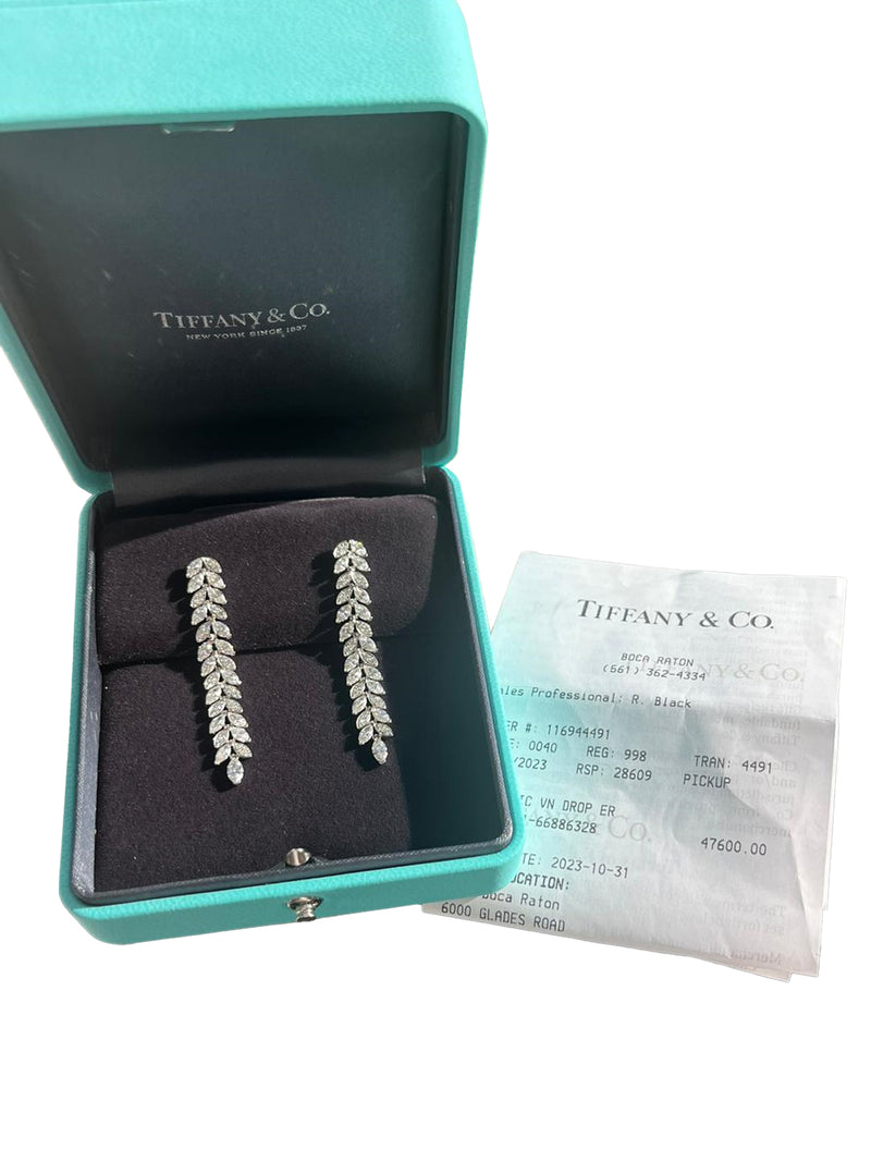 Tiffany & Co. Victoria Round and Marquise Diamond Vine Drop Earrings in Platinum