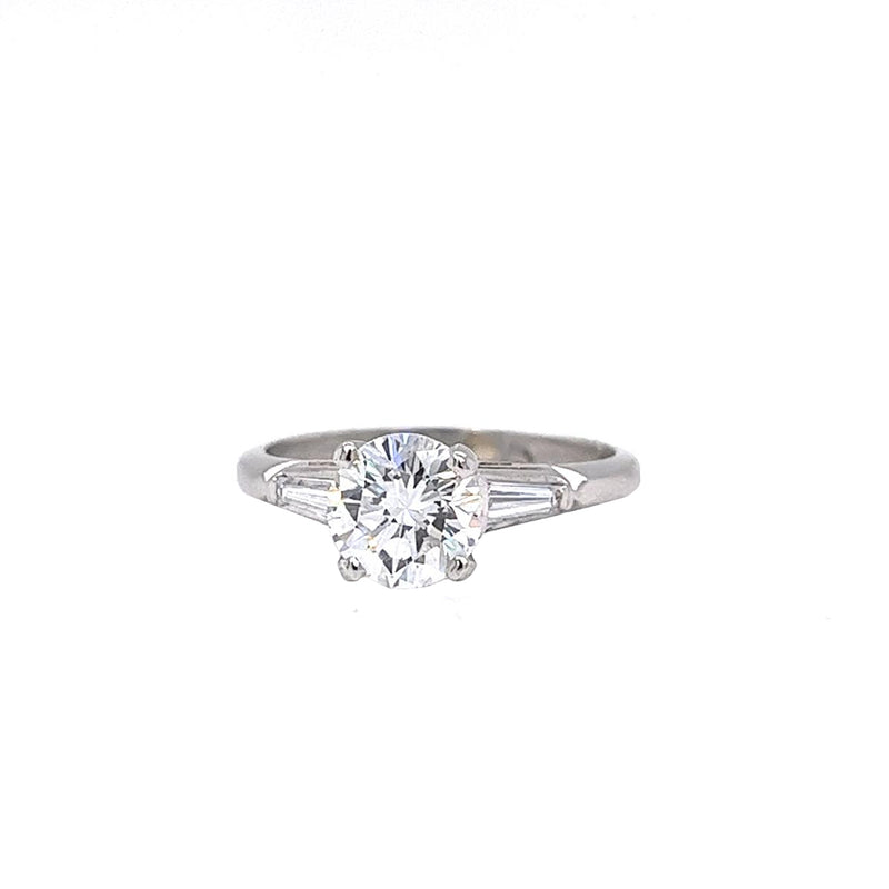 GIA 1.64ct Natural Round Diamond 14K Gold Ring with 0.45ct Baguettes Diamonds