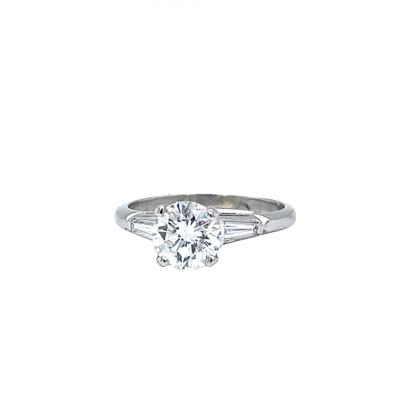GIA 1.64ct Natural Round Diamond 14K Gold Ring with 0.45ct Baguettes Diamonds