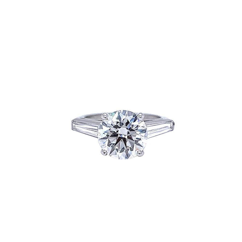 GIA 3.61ct Natural Round Shape Diamond Ring with 1.15ct Baguettes Side Diamonds