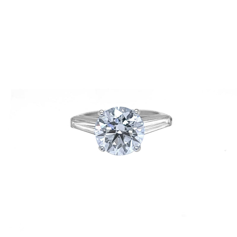 GIA 3.61ct Natural Round Shape Diamond Ring with 1.15ct Baguettes Side Diamonds