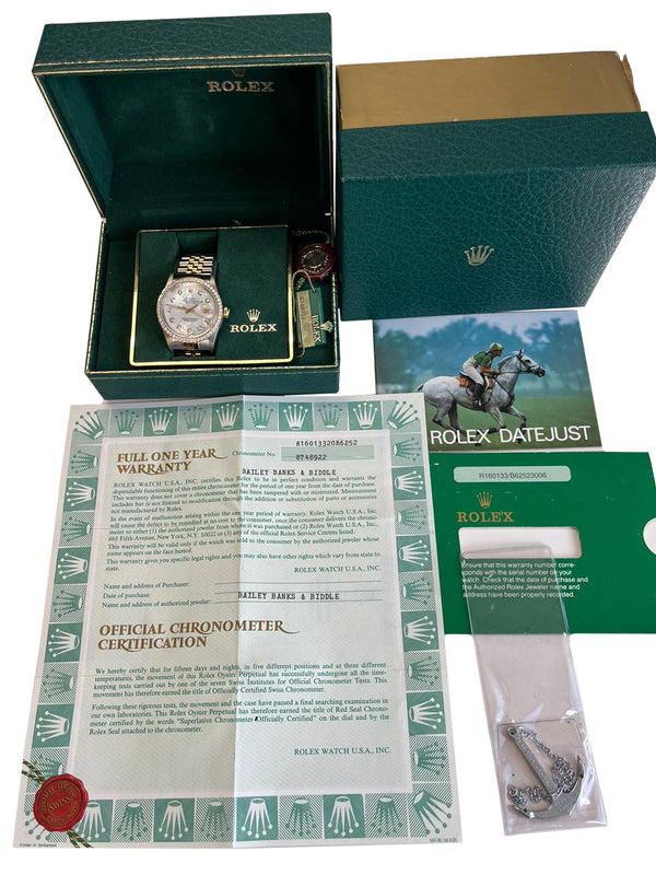 Rolex Datejust 36mm MOP Diamond Dial Diamond Bezel Yellow Gold Steel Watch 16013