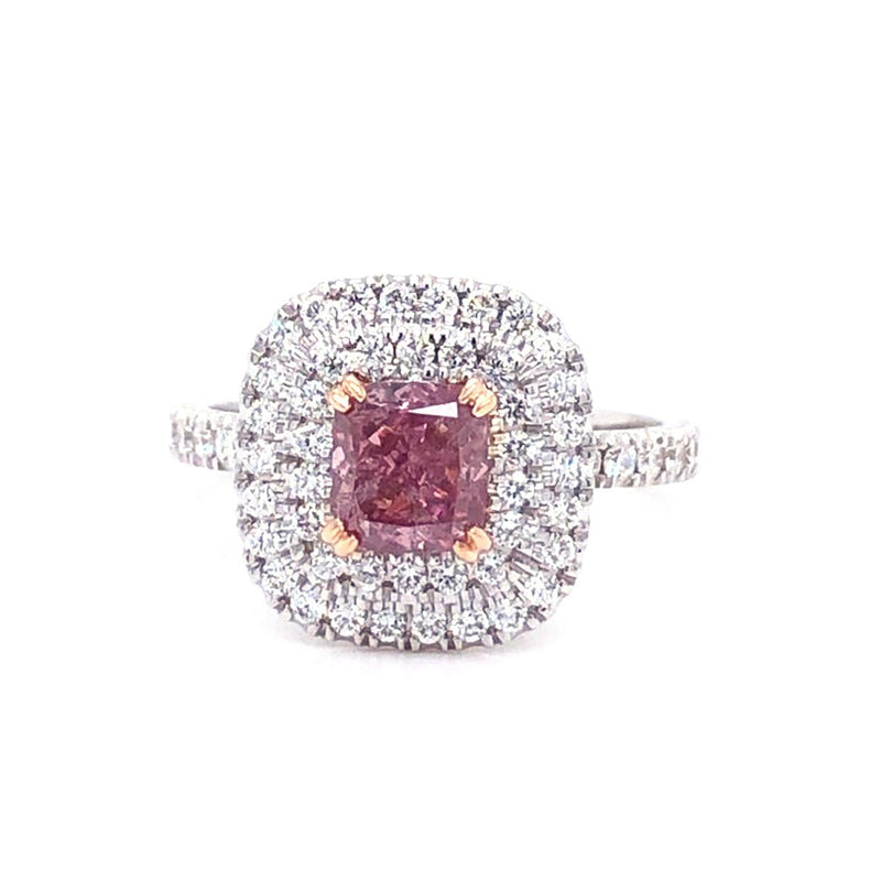 GIA 1.01ct Natural Fancy Intense Purplish Pink Diamond with Cushion Diamond Ring