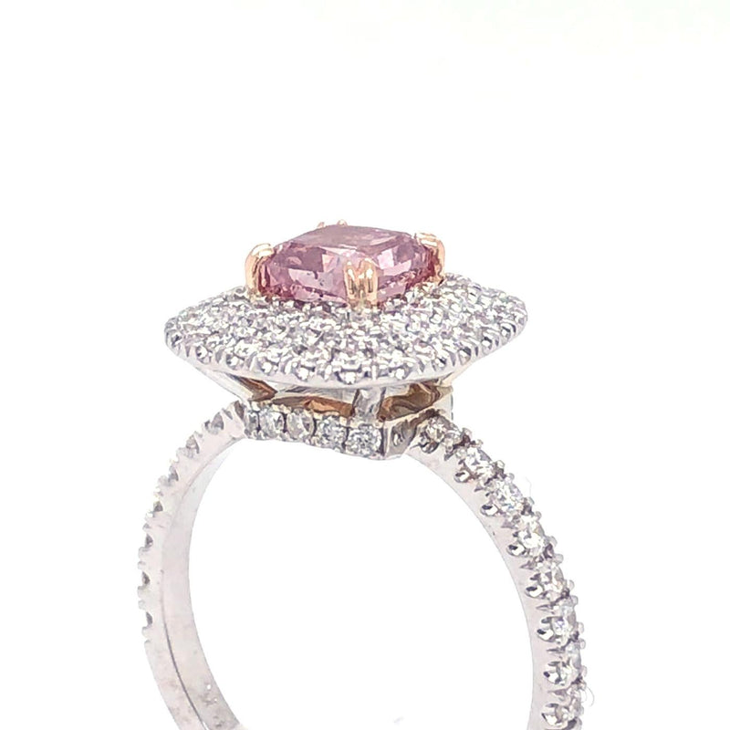 GIA 1.01ct Natural Fancy Intense Purplish Pink Diamond with Cushion Diamond Ring