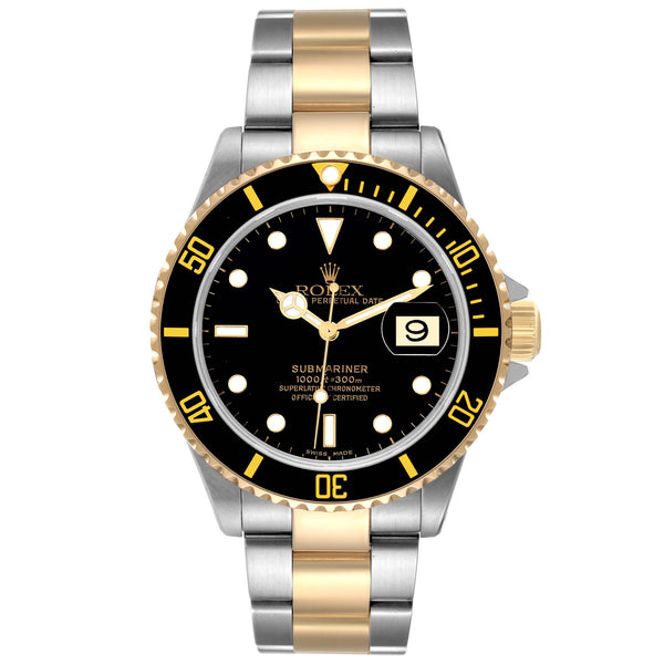 Rolex Submariner Date 40mm Black Dial 18K Yellow Gold Steel Men's Watch 16613